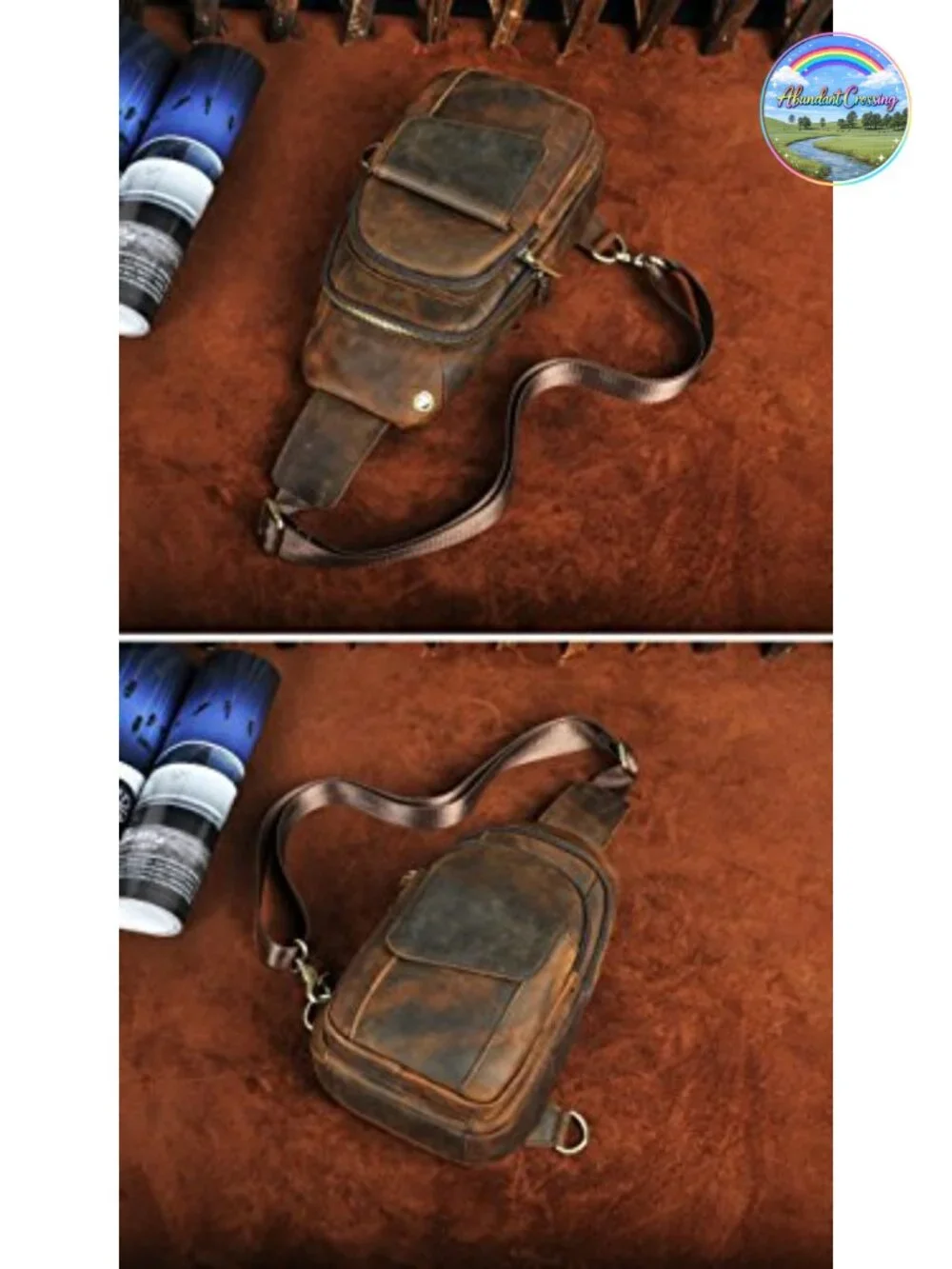 Genuine Leather Sling Bag Crossbody Chest Backpack for Men Travel Hiking Outdoor